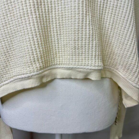 Free People FP One Interlaken Side Tie White L/S Waffle Thermal Knit Top Sz XL - Picture 9 of 12